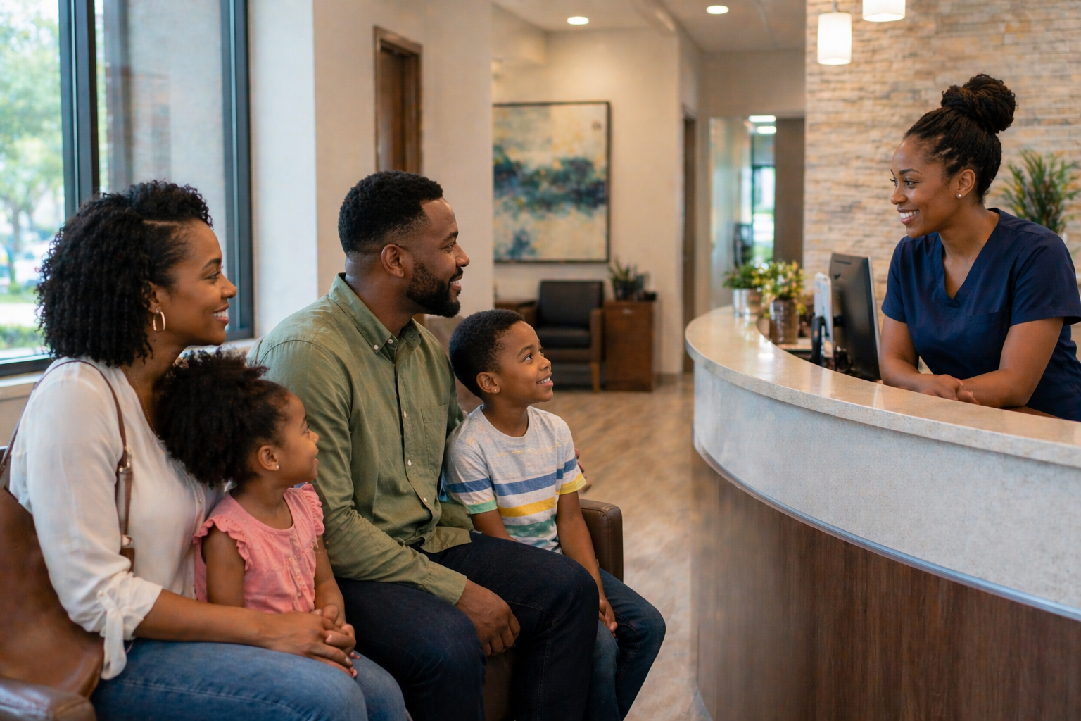 family at dentist office